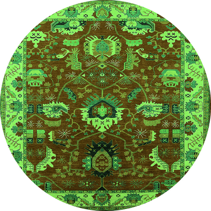 Round Machine Washable Oriental Green Industrial Area Rugs, wshurb2162grn