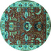 Round Oriental Turquoise Industrial Rug, urb2162turq