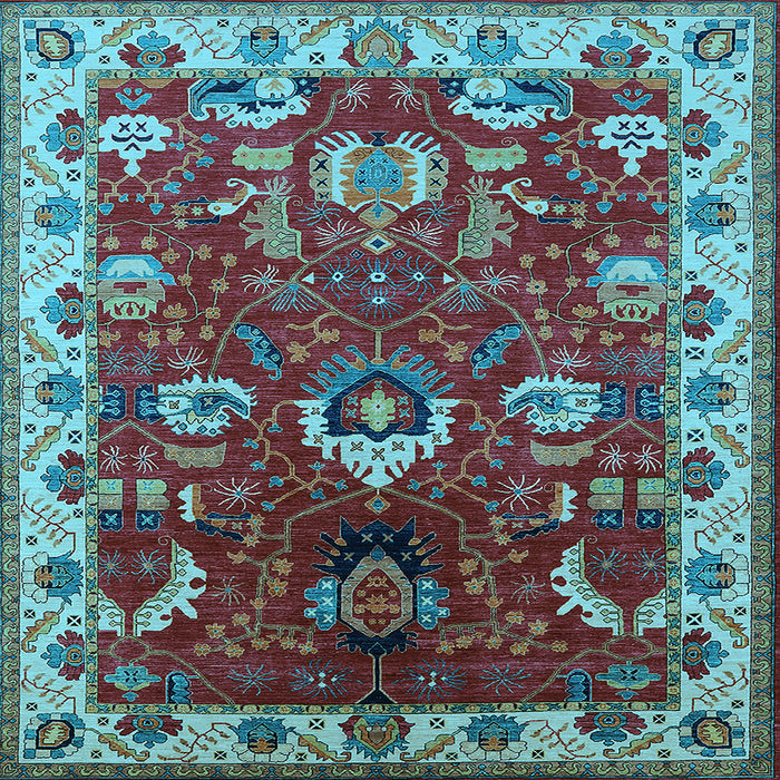 Square Machine Washable Oriental Light Blue Industrial Rug, wshurb2162lblu
