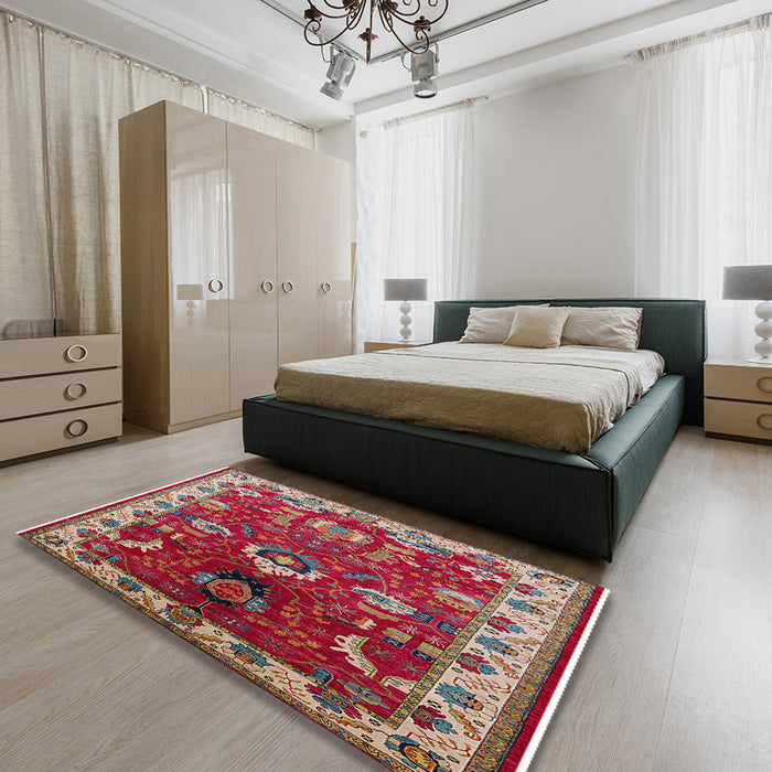 Machine Washable Industrial Modern Camel Brown Rug in a Bedroom, wshurb2162