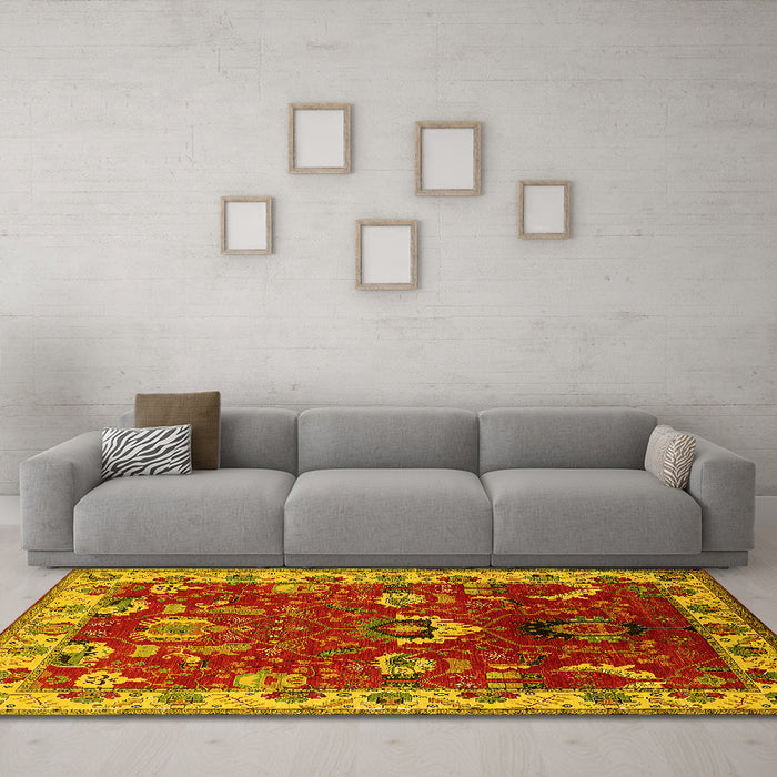Machine Washable Oriental Yellow Industrial Rug in a Living Room, wshurb2162yw
