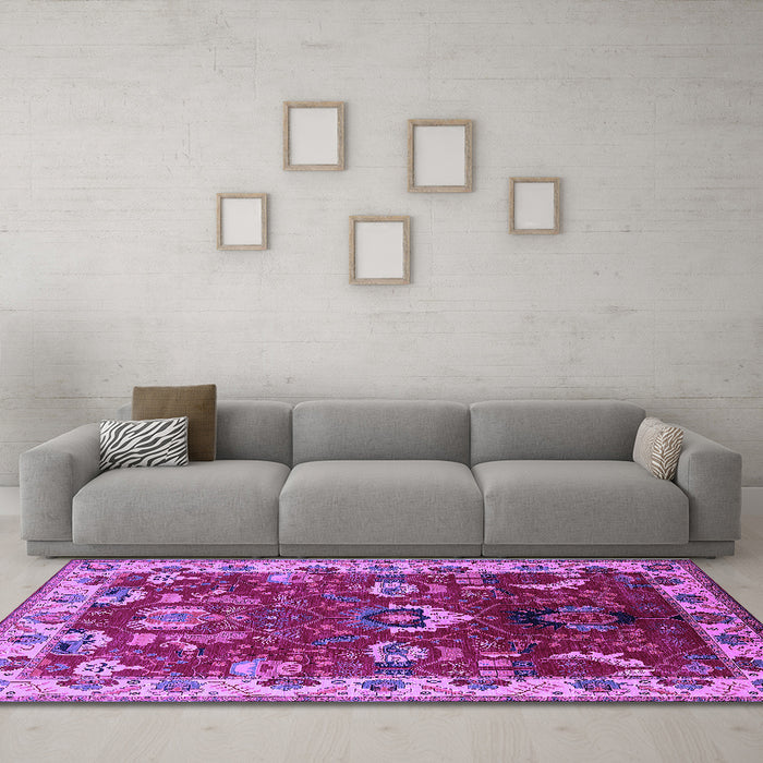 Machine Washable Oriental Purple Industrial Area Rugs in a Living Room, wshurb2162pur