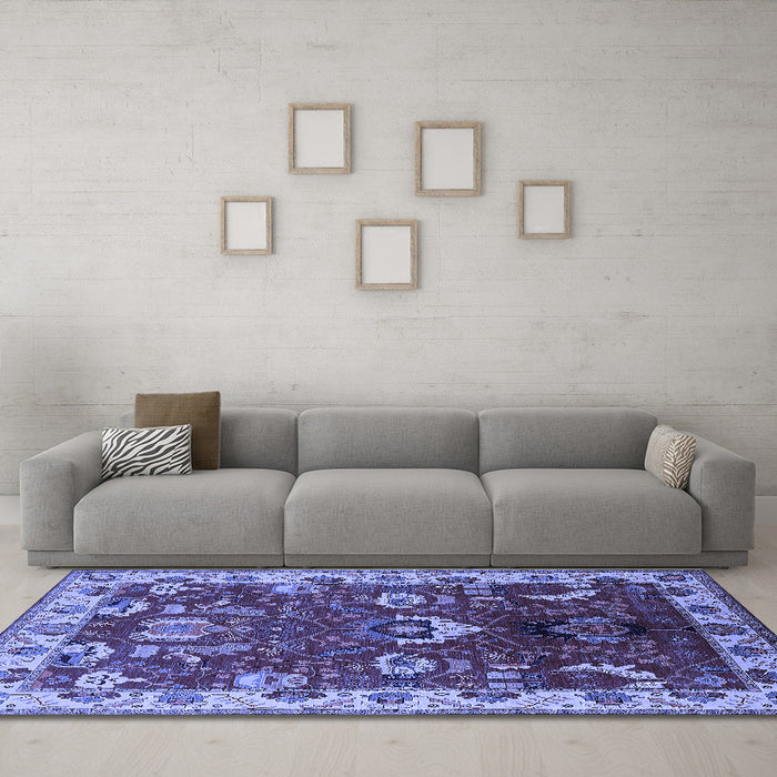 Machine Washable Oriental Blue Industrial Rug in a Living Room, wshurb2162blu