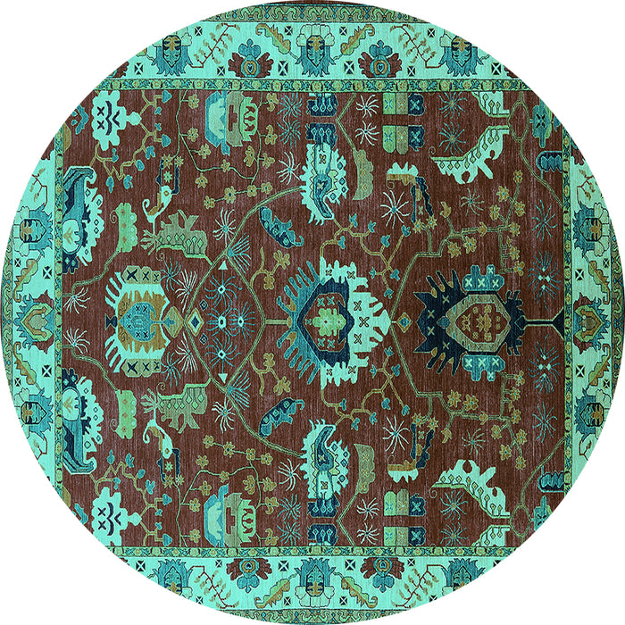 Round Machine Washable Oriental Turquoise Industrial Area Rugs, wshurb2162turq