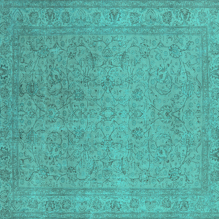 Square Machine Washable Oriental Turquoise Industrial Area Rugs, wshurb2163turq
