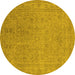 Round Machine Washable Oriental Yellow Industrial Rug, wshurb2163yw