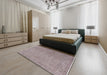 Mid-Century Modern Silver Pink Oriental Rug in a Bedroom, urb2163