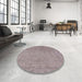 Round Mid-Century Modern Silver Pink Oriental Rug in a Office, urb2163