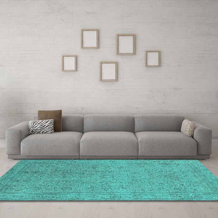 Machine Washable Oriental Turquoise Industrial Area Rugs in a Living Room,, wshurb2163turq