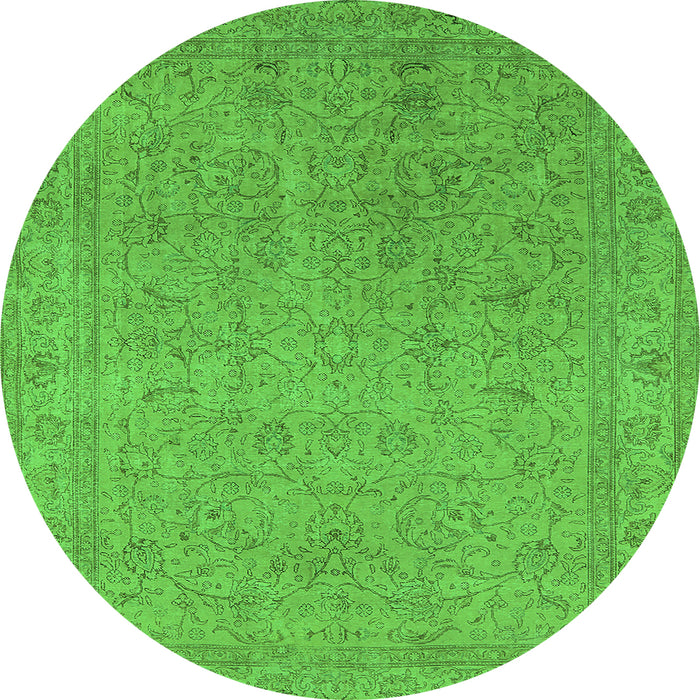 Round Machine Washable Oriental Green Industrial Area Rugs, wshurb2163grn
