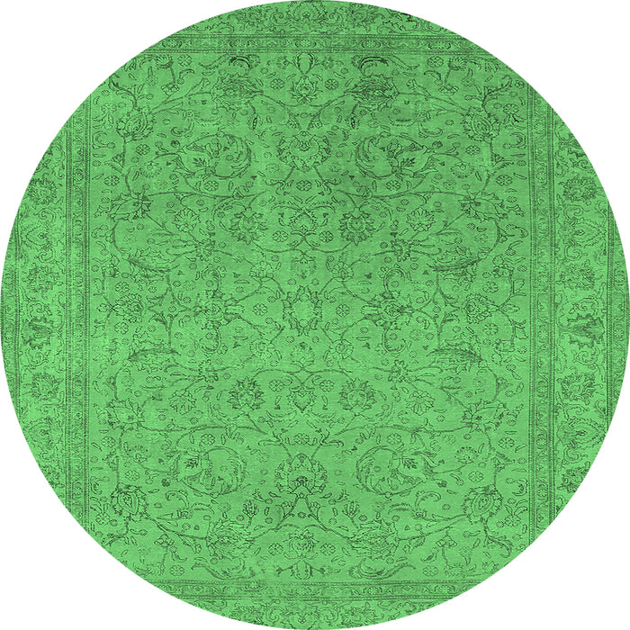 Round Machine Washable Oriental Emerald Green Industrial Area Rugs, wshurb2163emgrn