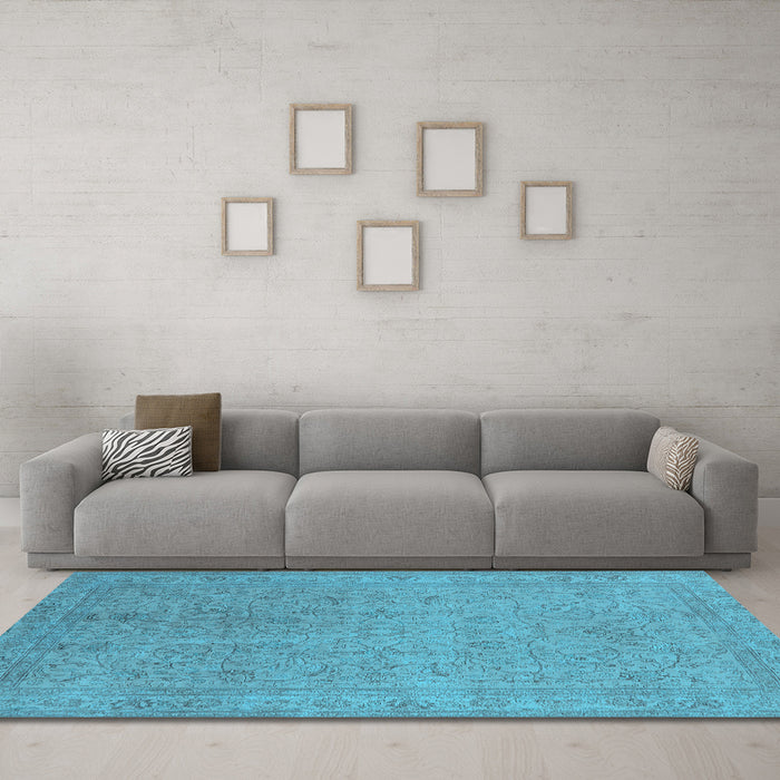 Machine Washable Oriental Light Blue Industrial Rug in a Living Room, wshurb2163lblu