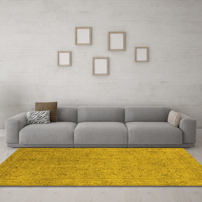 Machine Washable Oriental Yellow Industrial Rug in a Living Room, wshurb2163yw