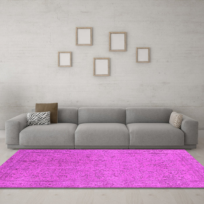 Machine Washable Oriental Pink Industrial Rug in a Living Room, wshurb2163pnk