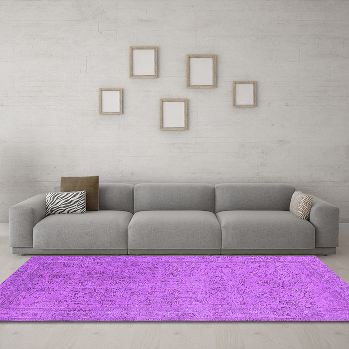 Machine Washable Oriental Purple Industrial Area Rugs in a Living Room, wshurb2163pur