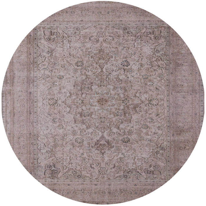 Round Mid-Century Modern Rose Purple Oriental Rug, urb2164