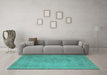 Machine Washable Oriental Turquoise Industrial Area Rugs in a Living Room,, wshurb2164turq