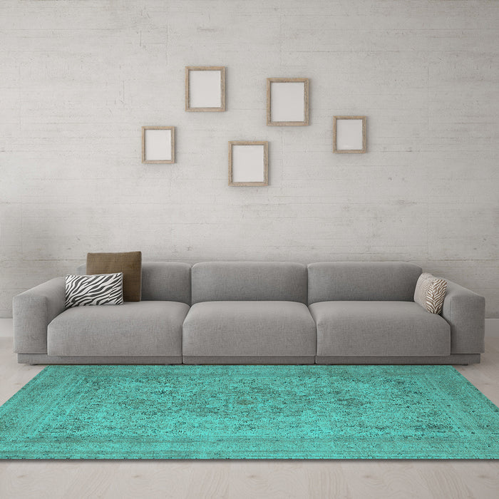 Machine Washable Oriental Turquoise Industrial Area Rugs in a Living Room,, wshurb2164turq