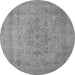 Round Machine Washable Oriental Gray Industrial Rug, wshurb2164gry