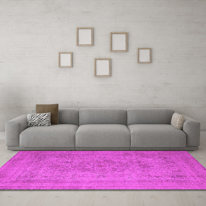 Machine Washable Oriental Pink Industrial Rug in a Living Room, wshurb2164pnk