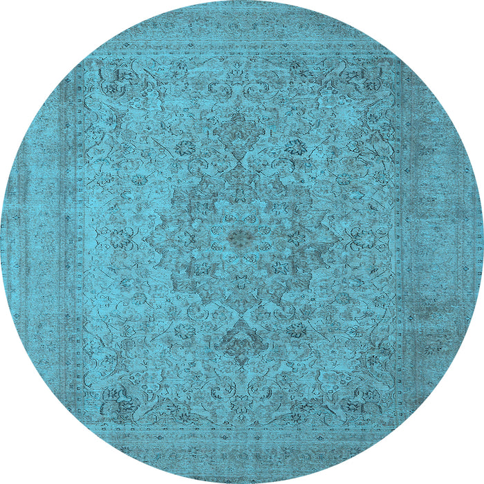 Round Machine Washable Oriental Light Blue Industrial Rug, wshurb2164lblu