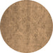 Round Machine Washable Oriental Brown Industrial Rug, wshurb2165brn