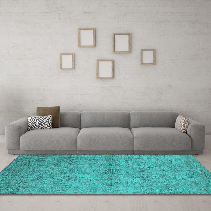Machine Washable Oriental Turquoise Industrial Area Rugs in a Living Room,, wshurb2165turq