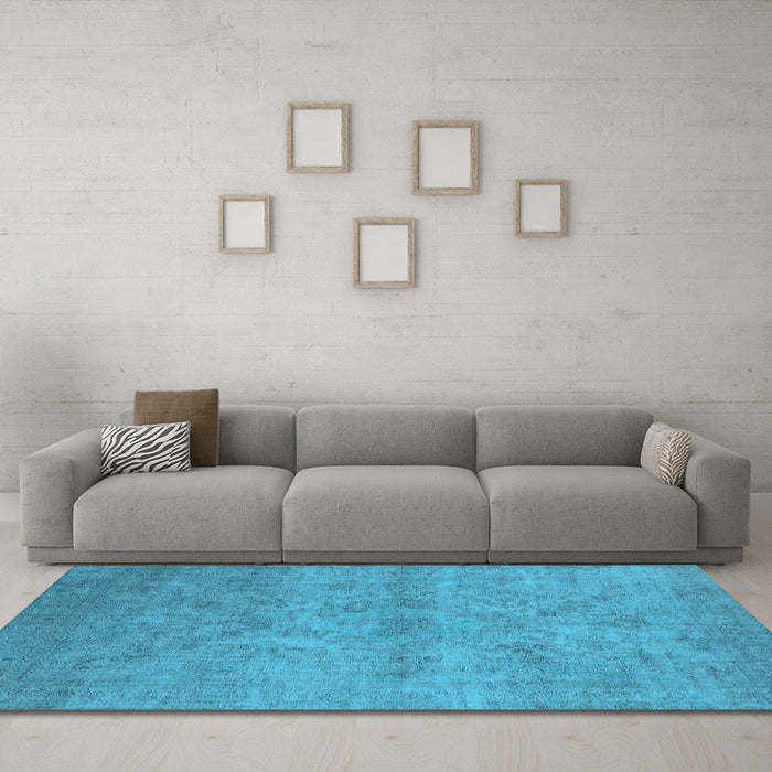Machine Washable Oriental Light Blue Industrial Rug in a Living Room, wshurb2165lblu