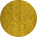 Round Machine Washable Oriental Yellow Industrial Rug, wshurb2165yw