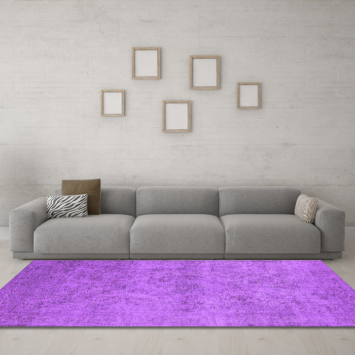 Machine Washable Oriental Purple Industrial Area Rugs in a Living Room, wshurb2165pur