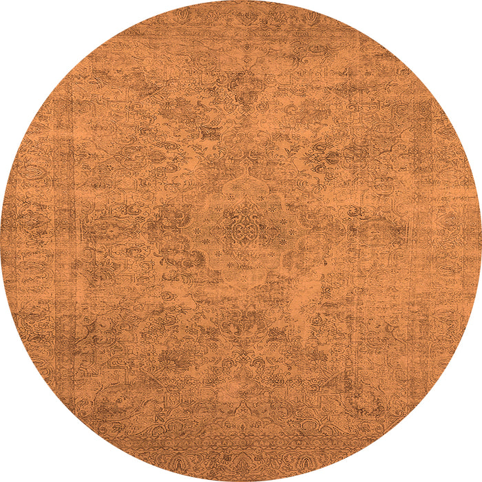 Round Machine Washable Oriental Orange Industrial Area Rugs, wshurb2165org