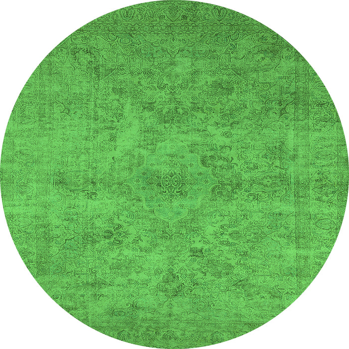 Round Machine Washable Oriental Green Industrial Area Rugs, wshurb2165grn