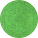 Round Machine Washable Oriental Green Industrial Area Rugs, wshurb2166grn