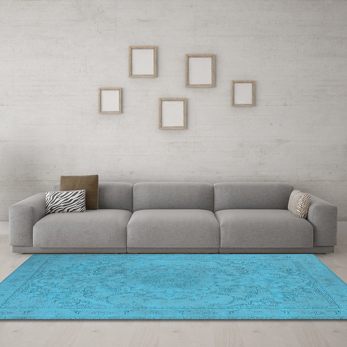Machine Washable Oriental Light Blue Industrial Rug in a Living Room, wshurb2166lblu