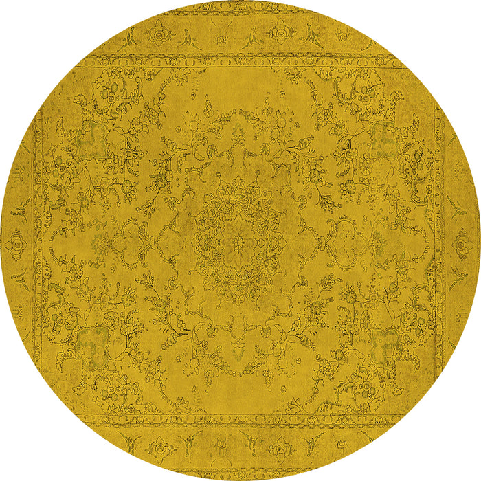 Round Machine Washable Oriental Yellow Industrial Rug, wshurb2166yw
