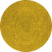 Round Machine Washable Oriental Yellow Industrial Rug, wshurb2166yw