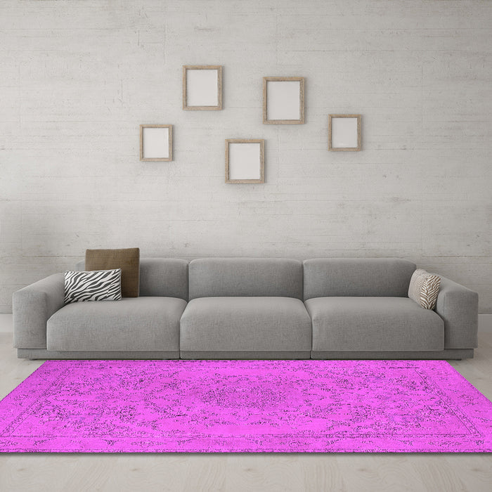 Machine Washable Oriental Pink Industrial Rug in a Living Room, wshurb2166pnk