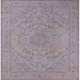 Square Mid-Century Modern Silver Pink Oriental Rug, urb2166