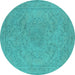 Round Oriental Turquoise Industrial Rug, urb2166turq