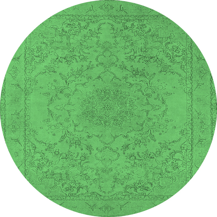 Round Machine Washable Oriental Emerald Green Industrial Area Rugs, wshurb2166emgrn