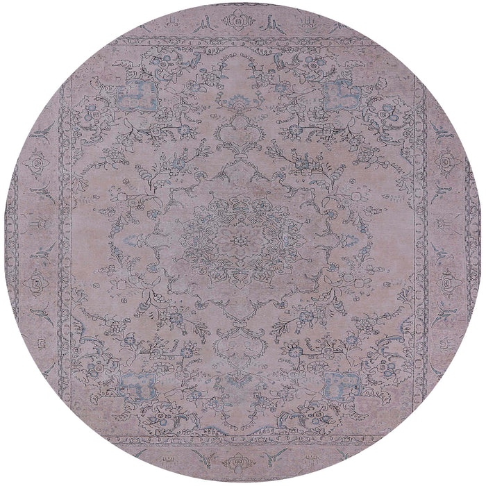 Round Mid-Century Modern Silver Pink Oriental Rug, urb2166