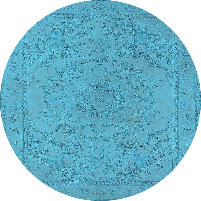 Round Machine Washable Oriental Light Blue Industrial Rug, wshurb2166lblu