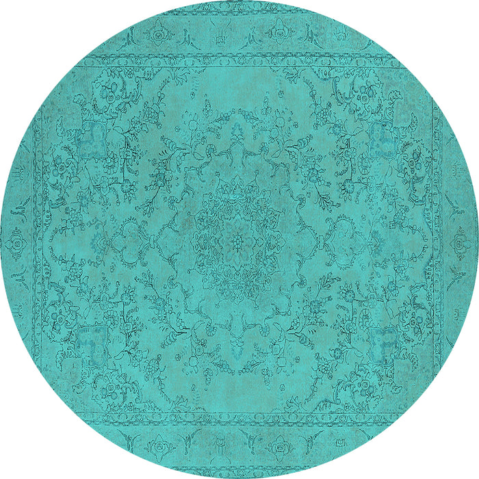 Round Machine Washable Oriental Turquoise Industrial Area Rugs, wshurb2166turq