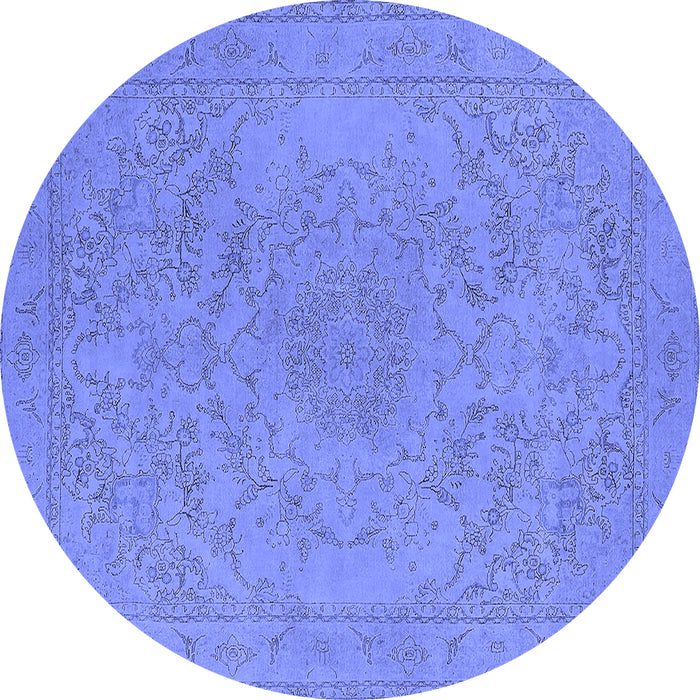Round Machine Washable Oriental Blue Industrial Rug, wshurb2166blu
