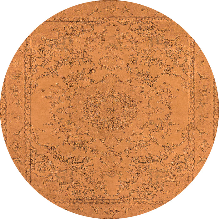 Round Machine Washable Oriental Orange Industrial Area Rugs, wshurb2166org