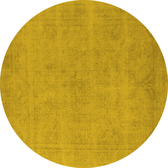 Round Machine Washable Oriental Yellow Industrial Rug, wshurb2167yw