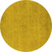 Round Machine Washable Oriental Yellow Industrial Rug, wshurb2167yw