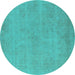 Round Oriental Turquoise Industrial Rug, urb2167turq