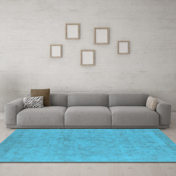 Machine Washable Oriental Light Blue Industrial Rug in a Living Room, wshurb2168lblu
