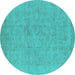 Round Oriental Turquoise Industrial Rug, urb2168turq